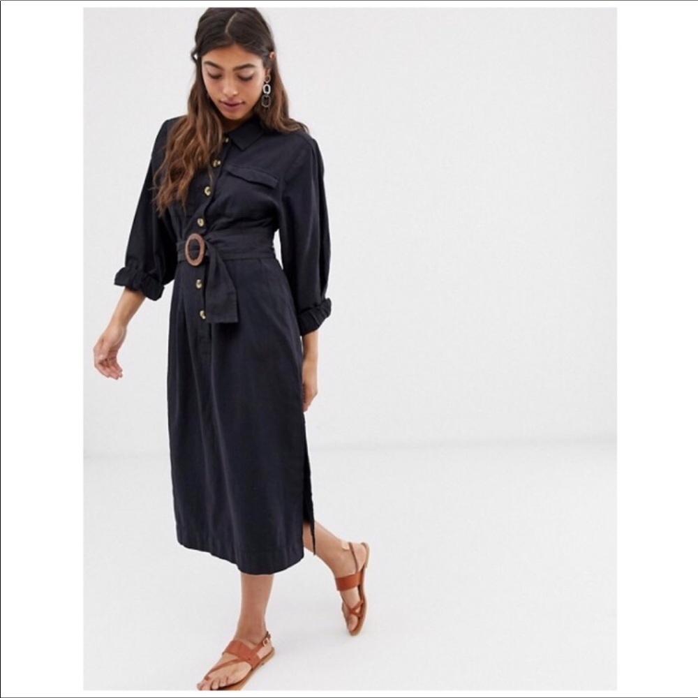 Free People black/dark navy belted shirt dress with side slit